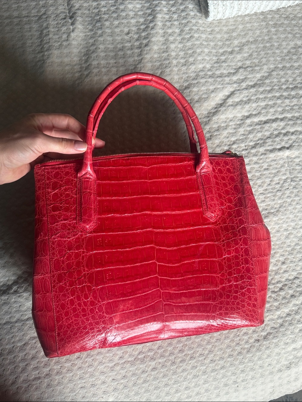 Nancy Gonzalez Red Croc-Embossed Leather Top-Handle Bag
